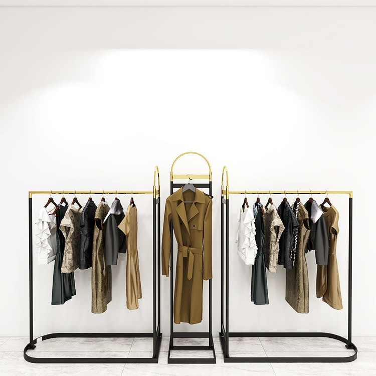 Black Retail Shop Fittings And Store Furniture Clothes Boutique Gold Metal Clothing Display Rack