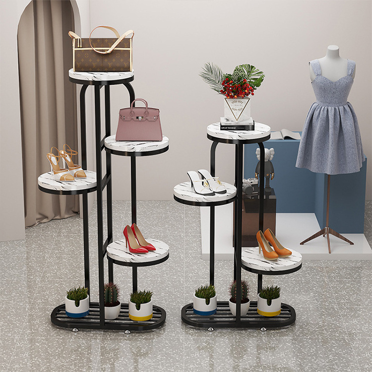 display shelf floor-to-ceiling window display table Golden iron shoes store bag decoration storage rack flow table