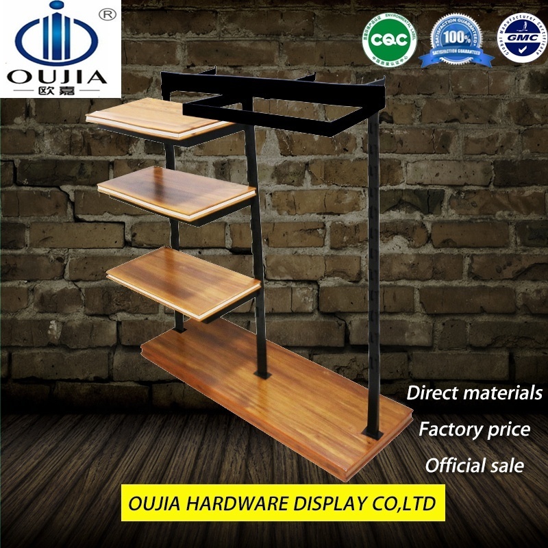 Garment shop display furniture Wood black iron clothing racks