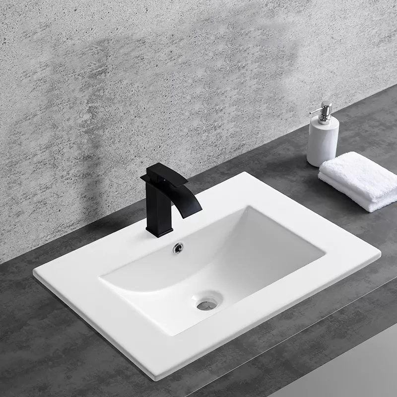 Modern style rectangle shape undermount white color porcelain bathroom sinks ceramic hand wash basin