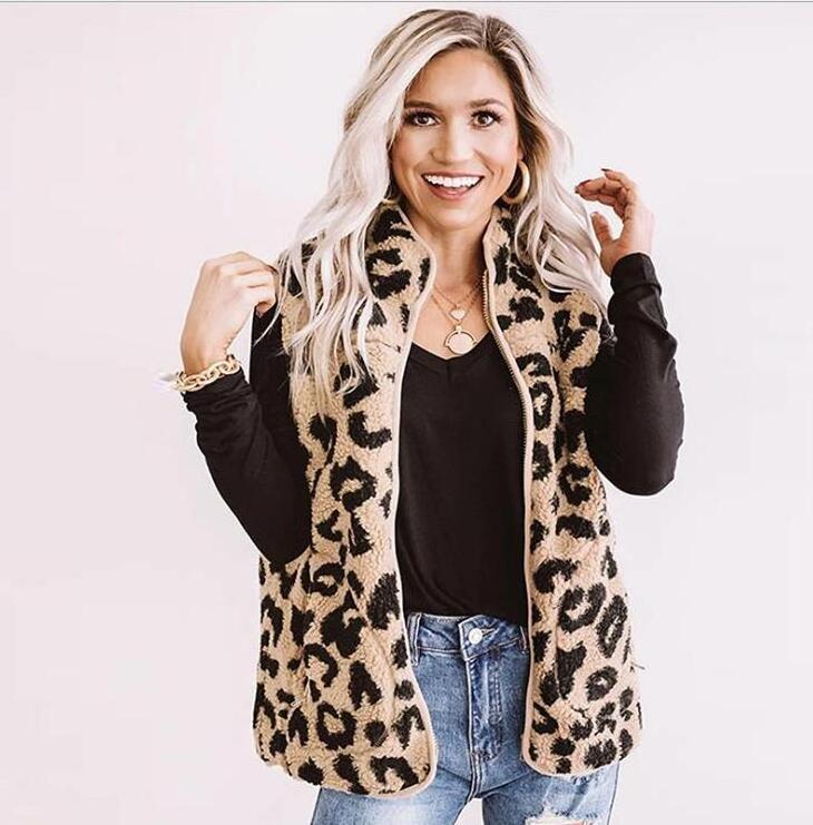 Women's Leopard Print Waistcoat Fashion Warm Ladies Waistcoat Vest