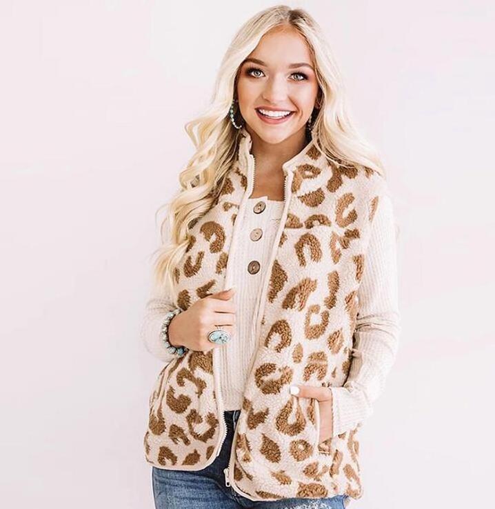 Women's Leopard Print Waistcoat Fashion Warm Ladies Waistcoat Vest