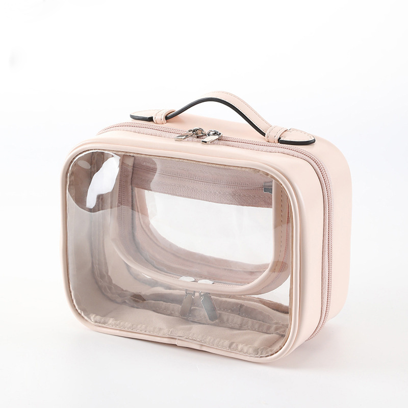 Women Large Clear Zipper Cosmetic Cases Travel Plastic Makeup PVC Pocket Cosmetic Bag with Handle