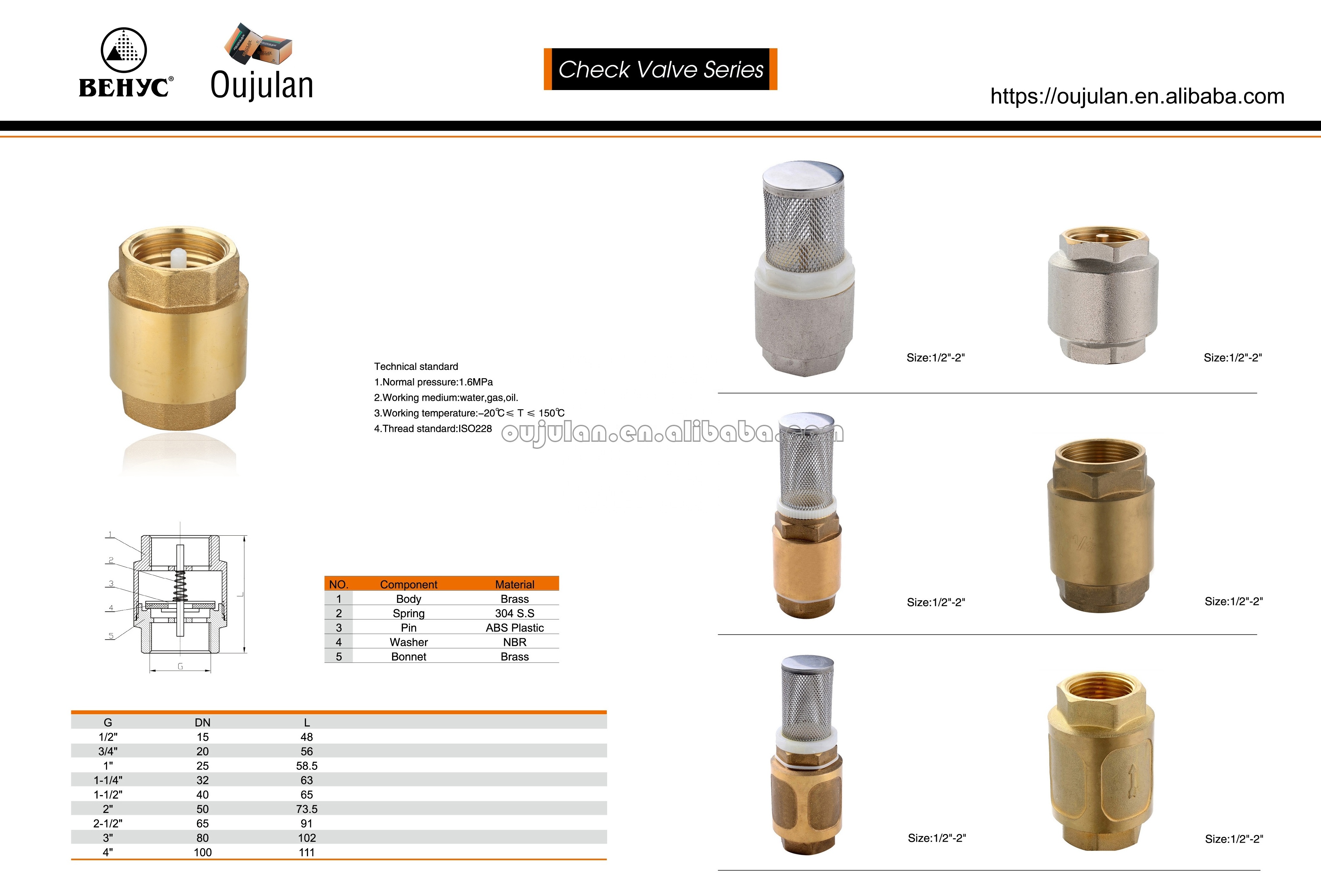 Strainer Brass Check Valve Water Vertical Ball Check Valve Copper Core Plastic Core One Way Non Return