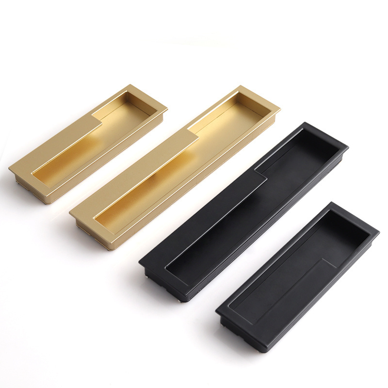 Oukali Modern minimalist hardware handle Aluminum alloy 128mm black gold hidden puller for closet wooden door