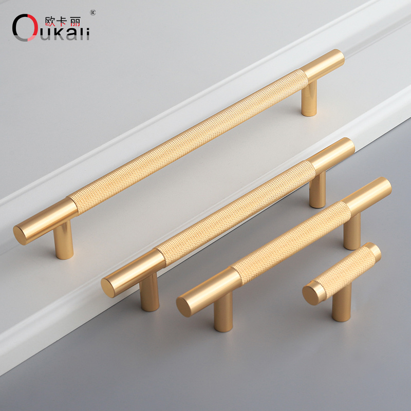 New T Bar Shape Furniture hardware supplies Kitchen Gold Cupboard cabinet drawer door cupboard Knurled  Handles