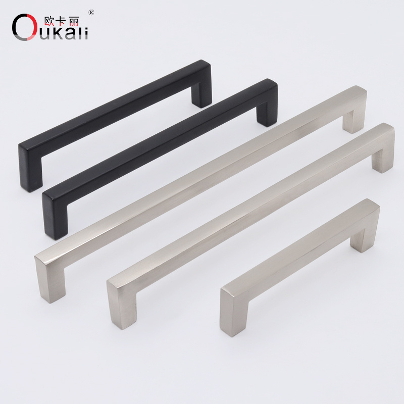 Oukali New Design Modern Aluminum Matt Black Furniture Hardware Kitchen Cabinet Handles Luxury Vintage  Handle For Bedroom