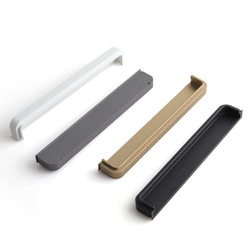 OukaliNo Slotting Handle Cabinet Wardrobe Door Handle Aluminum Alloy With Plug Furniture Hardware Invisible Handle