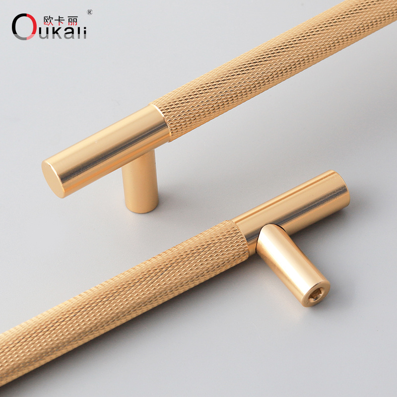 New T Bar Shape Furniture hardware supplies Kitchen Gold Cupboard cabinet drawer door cupboard Knurled  Handles