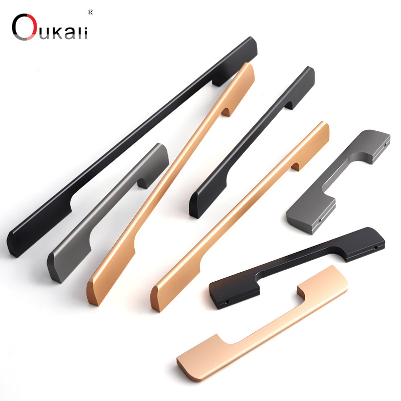 Oukali Factory Direct Modern Aluminum Cabinet Pull Furniture Hardware Accessories Dresser PUll Cupboard Drawer Kitchen Handle