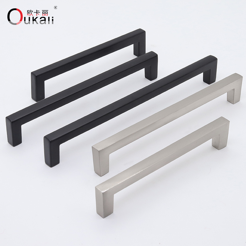 Oukali New Design Modern Aluminum Matt Black Furniture Hardware Kitchen Cabinet Handles Luxury Vintage  Handle For Bedroom