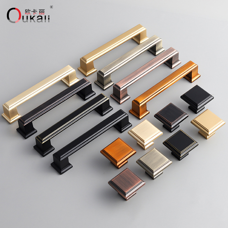 Oukali American Modern Simple Styles Pull furniture drawer Handles Black Wardrobe kitchen Cabinet Handles