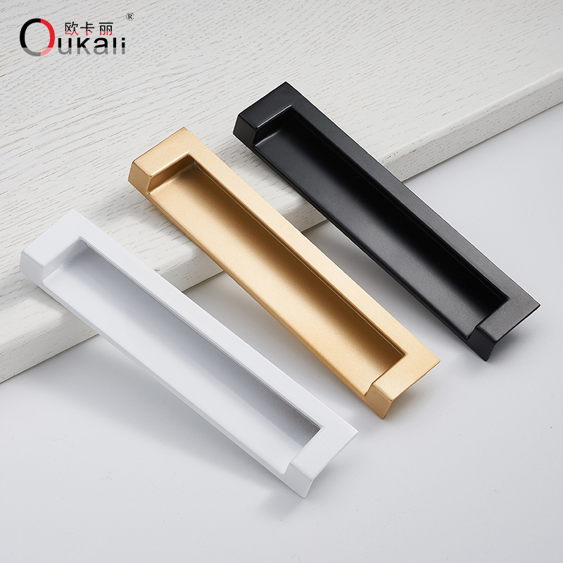 Oukali Wholesale Zinc Alloy Modern Luxury Kitchen Cabinet Handles Matt Gold Black  Wardrobe Door Drawer Furniture Pull Handle