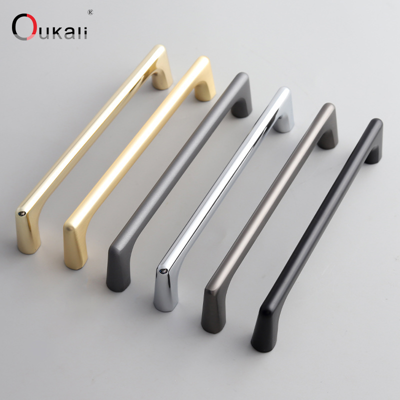 Oukali Customized Zinc Alloy Modern Matt Gold Black Furniture Cabinet Kitchen Handles China Drawer Wardrobe Dresser Handle