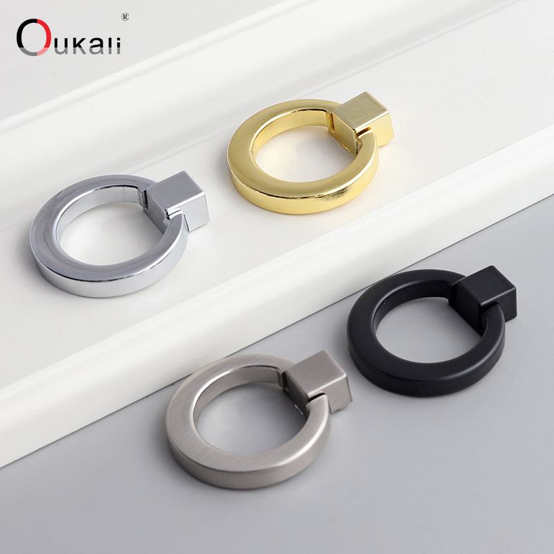 Oukali High Quality Matt Black Zinc Modern Furniture Draw Pulls Knob Closet Door Handle Cabinet Dresser Drawer Knobs Finger Pull