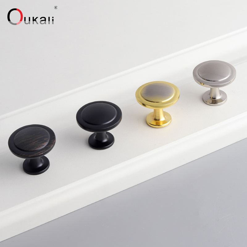 Oukali factory wholesale zinc die casting home furniture drawer hardware brushed matt black kitchen cabinets door pull knobs