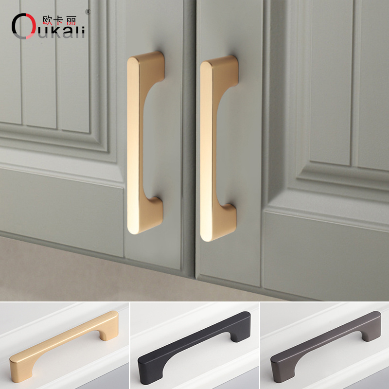 Oukali Modern Kitchen Drawer Accessories Gold Black 96mm 128mm Hardware Brushed Nickel Bedroom Furniture Cabinet Pull Handles