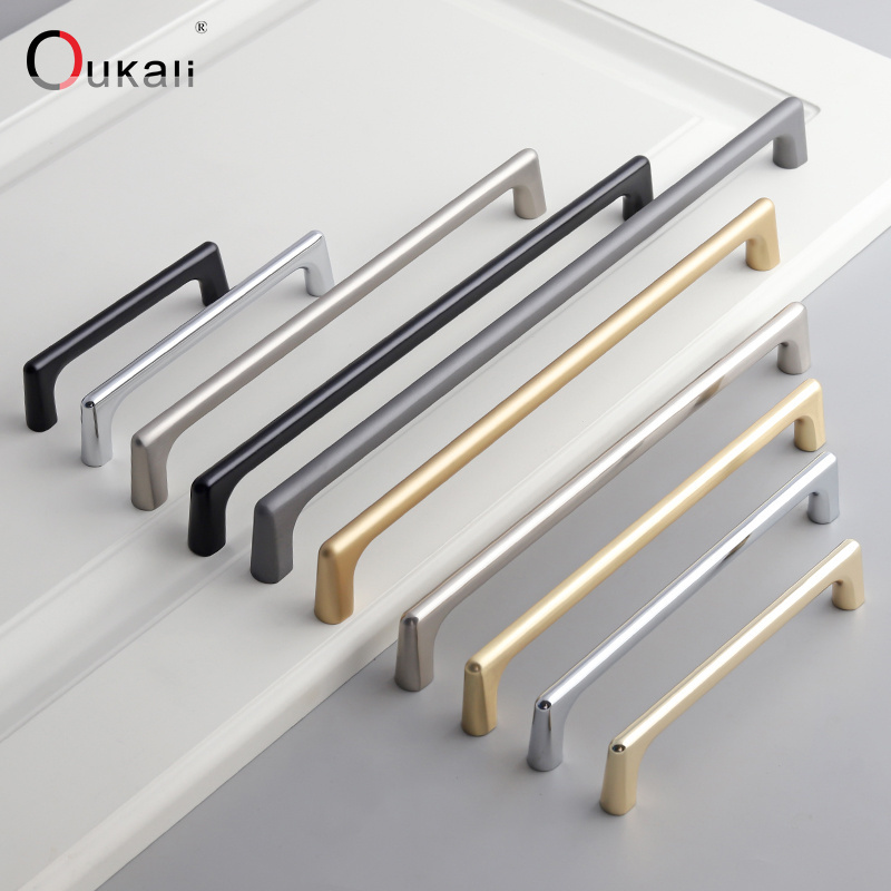 Oukali Customized Zinc Alloy Modern Matt Gold Black Furniture Cabinet Kitchen Handles China Drawer Wardrobe Dresser Handle