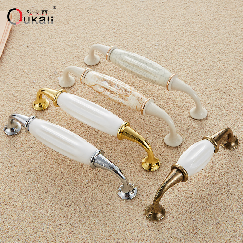 Oukali European style Ceramic and zinc alloy Door Handles Antique Furniture Knobs and Handles for Kitchen Cabinet