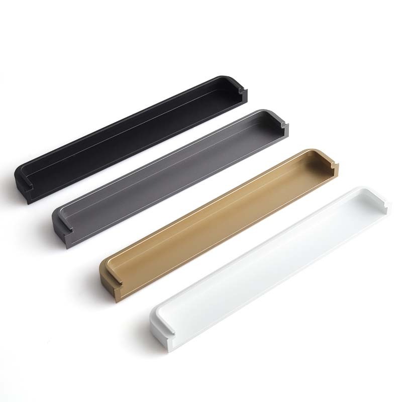 OukaliNo Slotting Handle Cabinet Wardrobe Door Handle Aluminum Alloy With Plug Furniture Hardware Invisible Handle