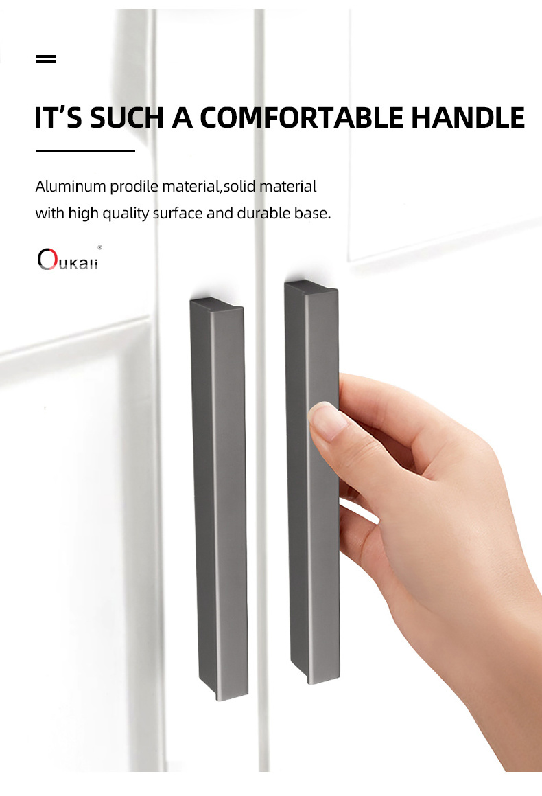 Oukali customized Aluminum Modern T Shaped Elegant  Wardrobe Furniture Cabinet Handle Bedroom Handles