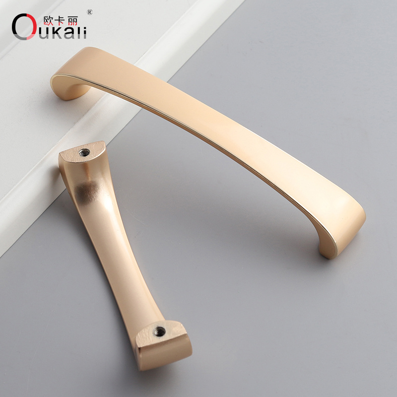 Oukali Nordic Style Atmospheric Brushed Brass Cabinet Wardrobe Knobs Handles Kitchen Bedroom Furniture Handles