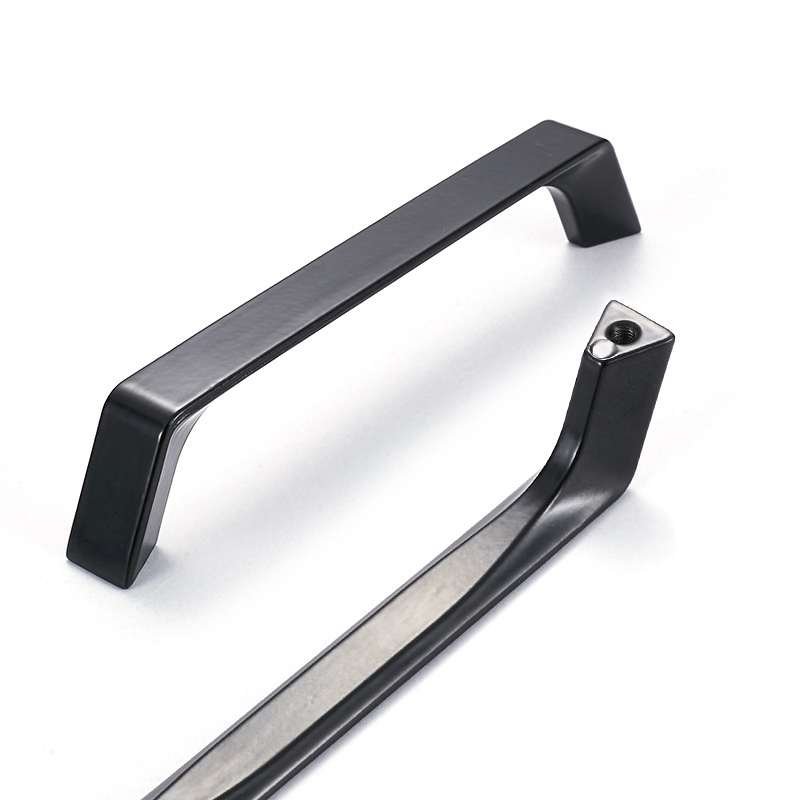 Oukali Modern American Style Simple Matte Black 128mm 192mm Bow Cabinet Pulls Zinc Furniture Handles