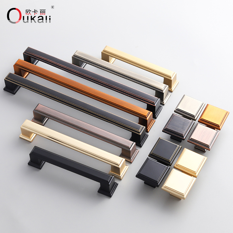 Hot Selling  Black Gold Nickel Zinc Alloy Square 160Mm 192Mm Kitchen Furniture  Hardware Knobs And Pull Handle