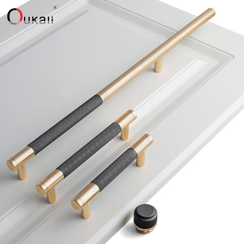 Cabinet Wardrobe Accessories Handles Drawer Matt Aluminium Alloy Brass Oukali Luxury Knurled T Bar Kitchen Door Pull Satin