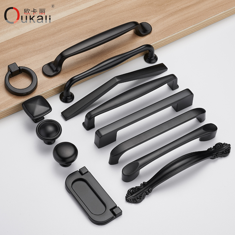 128mm Home Hotel Italian aluminium alloy Black Color Furniture Handles Drawer kitchen Cabinet Bookcase Hardware Cabinet pulls