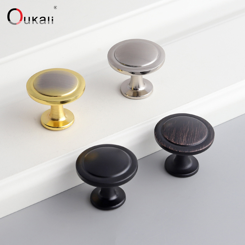 Oukali factory wholesale zinc die casting home furniture drawer hardware brushed matt black kitchen cabinets door pull knobs