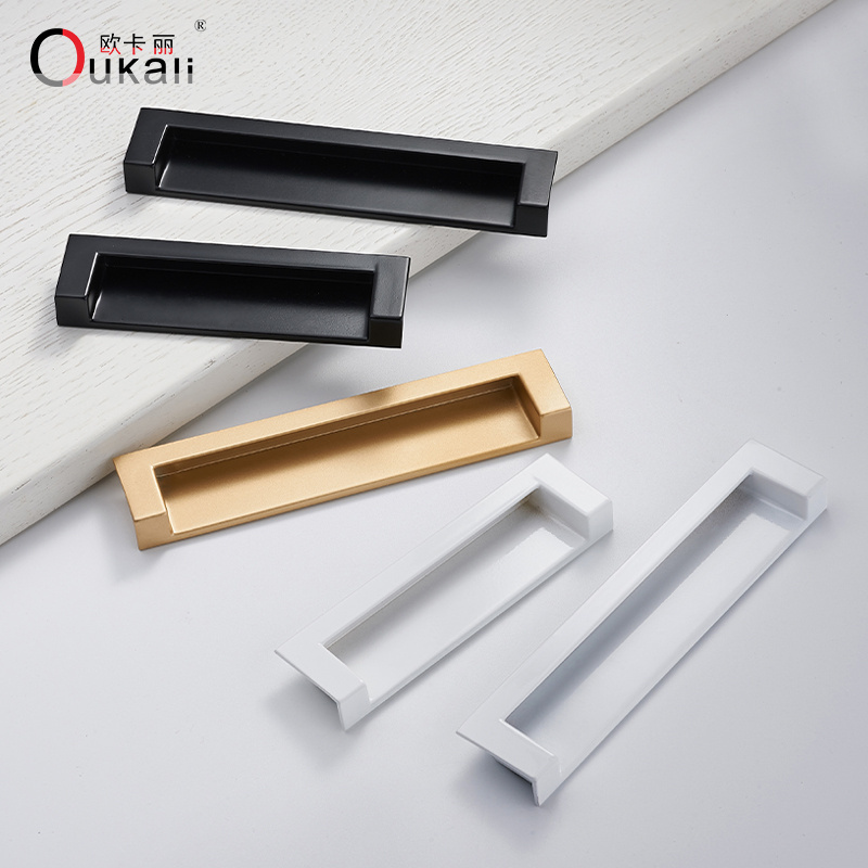 Oukali Wholesale Zinc Alloy Modern Luxury Kitchen Cabinet Handles Matt Gold Black  Wardrobe Door Drawer Furniture Pull Handle