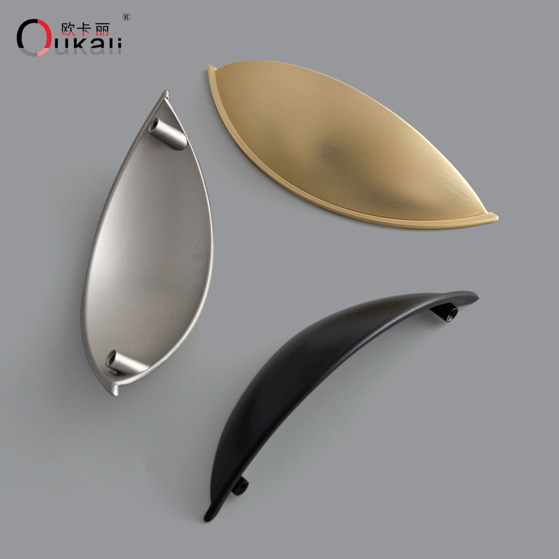 Oukali Zinc Alloy C.C96mm Bin Cup Drawer Handle Brushed Brass MSN Black Cup Pull Handles Bow Handle