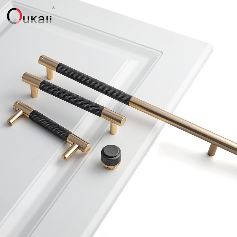 Cabinet Wardrobe Accessories Handles Drawer Matt Aluminium Alloy Brass Oukali Luxury Knurled T Bar Kitchen Door Pull Satin