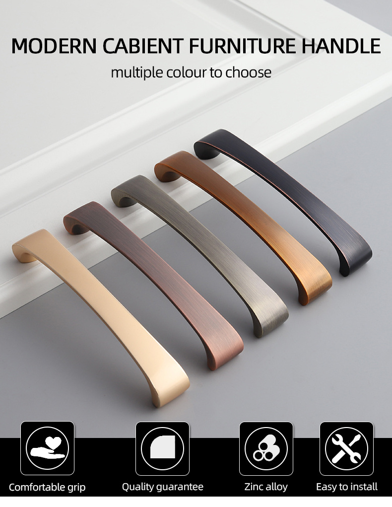 Oukali Hot Selling Zinc Alloy Modern Door Handles Cupboards Drawers Pulls Bedroom Cabinet Dresser Brass Furniture Pull Handle