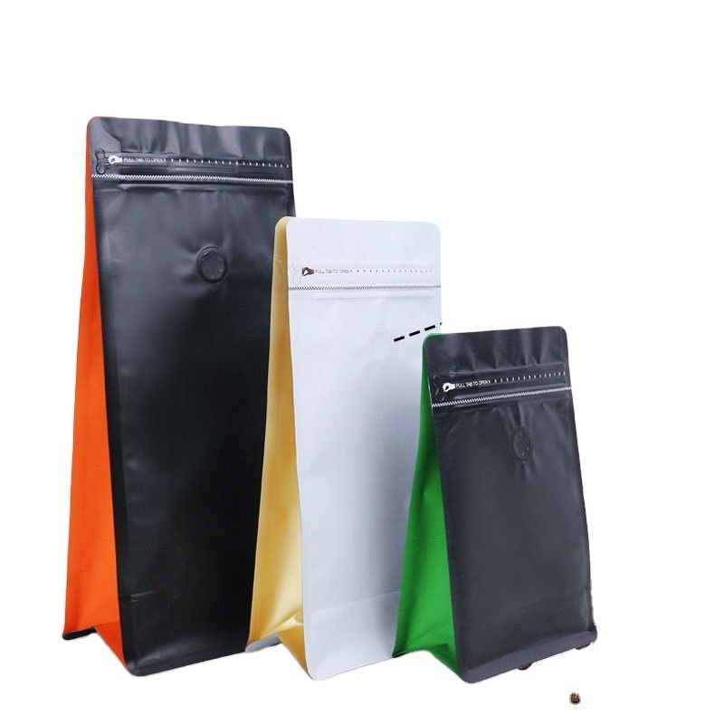 100g 1kg 8/12/16 oz Private Label Black Aluminum Foil Plastic Flat Bottom 5 lb Coffee Packaging Bags Pouch with Valve and Zipper