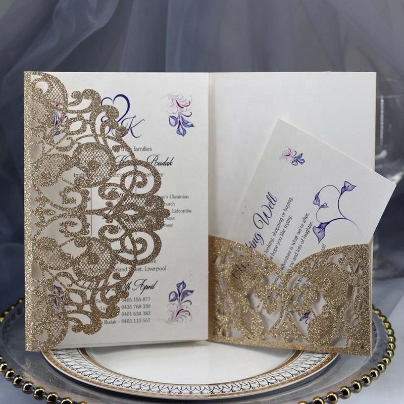 Marriage Invitation Card Luxury Wedding Invitation Card  with Gitter Powder