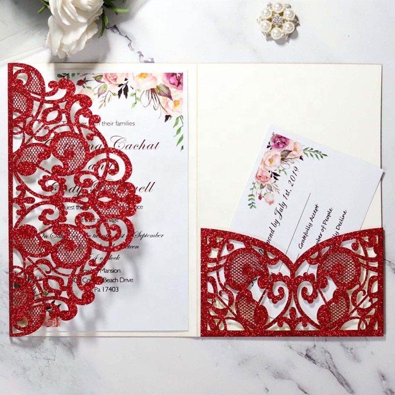 Marriage Invitation Card Luxury Wedding Invitation Card  with Gitter Powder