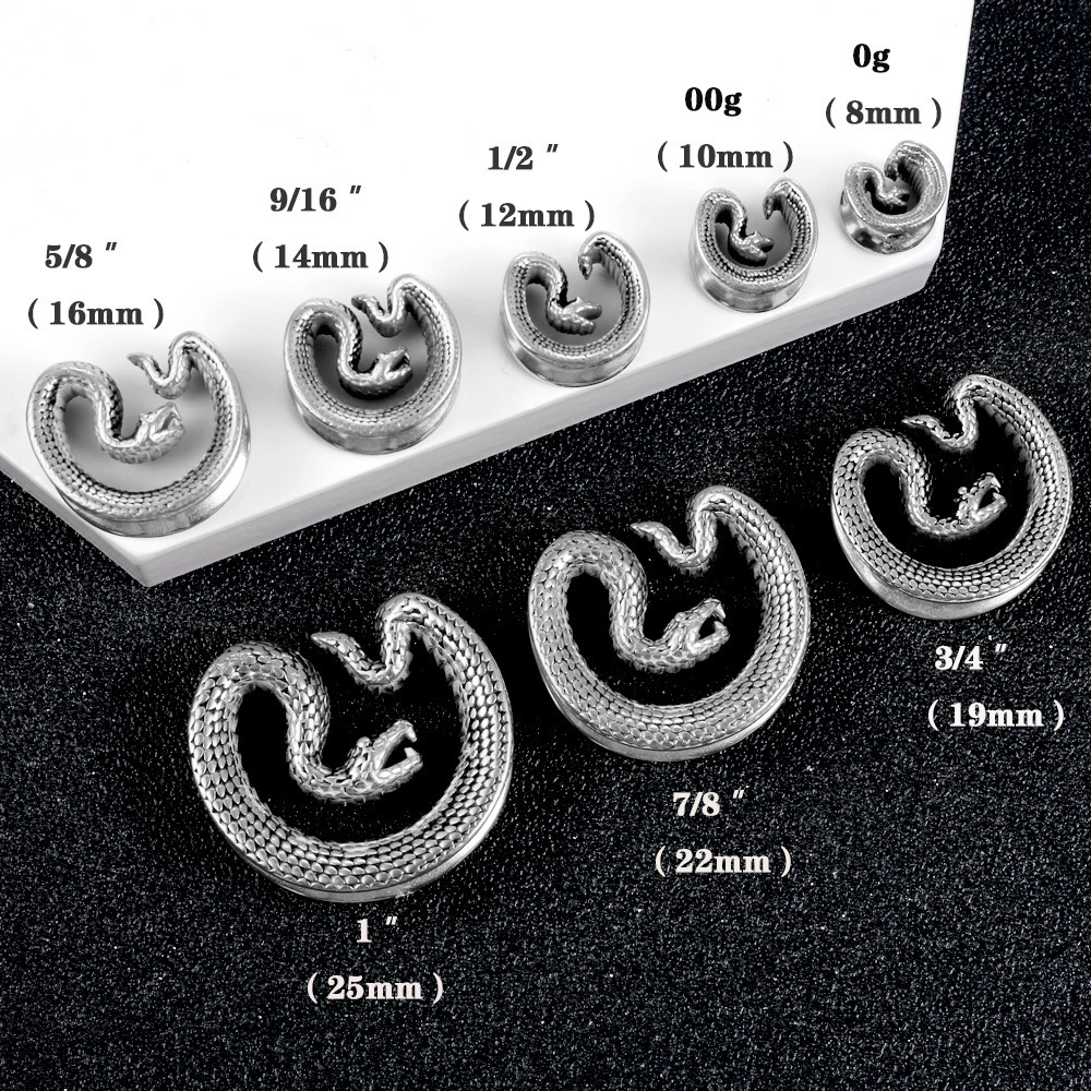 2023 Punk Cool 8-25MM Snake Saddle Ear Gauges Expander Piercing Jewelry Stretchers Gauges Stainless Steel Ear Plugs Tunnels