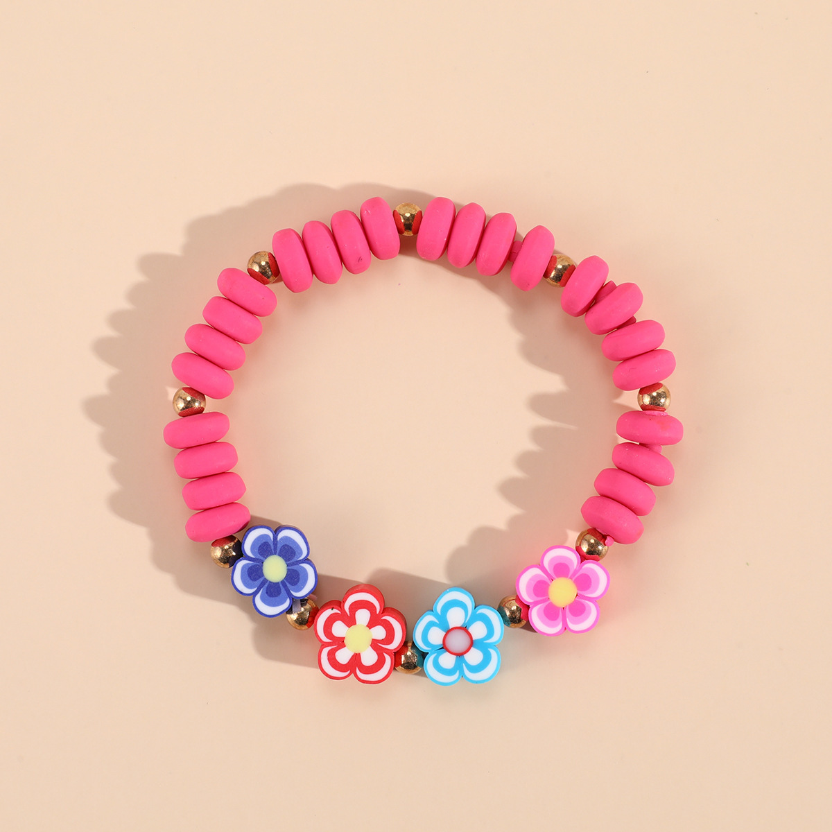 Fashion Colorful Lovely Acrylic Heart Flowers Fruits Charm Bangle Jewelry For Kids Gift Cute Clay Beaded Bracelets For Children