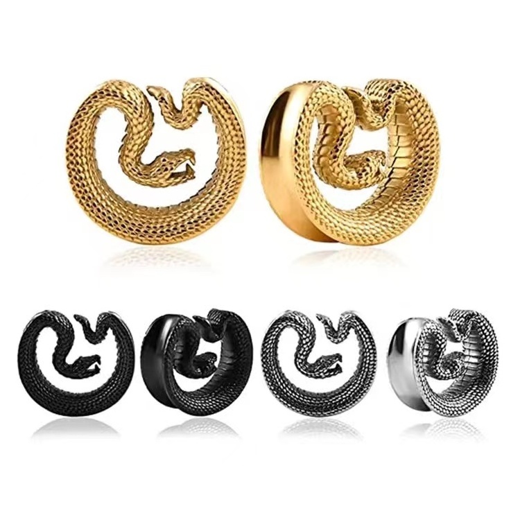 2023 Punk Cool 8-25MM Snake Saddle Ear Gauges Expander Piercing Jewelry Stretchers Gauges Stainless Steel Ear Plugs Tunnels