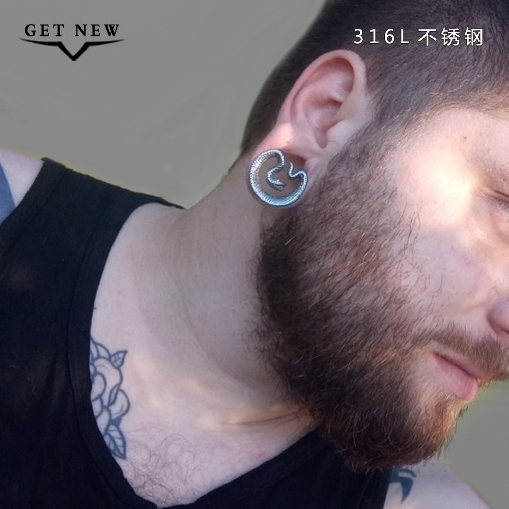 2023 Punk Cool 8-25MM Snake Saddle Ear Gauges Expander Piercing Jewelry Stretchers Gauges Stainless Steel Ear Plugs Tunnels