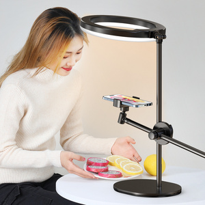 Ring Light with Stand and Phone Holder USB 10'' Ring Light for Desk Overhead Camera Mount Desktop Ring Light