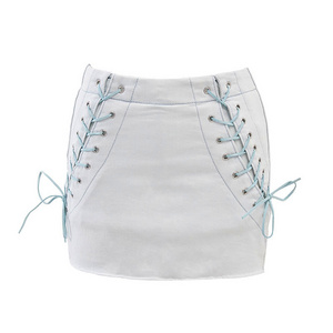 OULAIYADI Dopamine Style Bow Tight Drawstring Shorts Jeans Denim Skirt Mini Skirts For Women