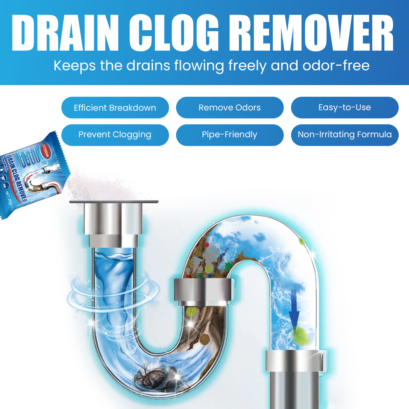 Drain blockage Remove powder Toilet kitchen drain blockage dredging clean deodorant powder