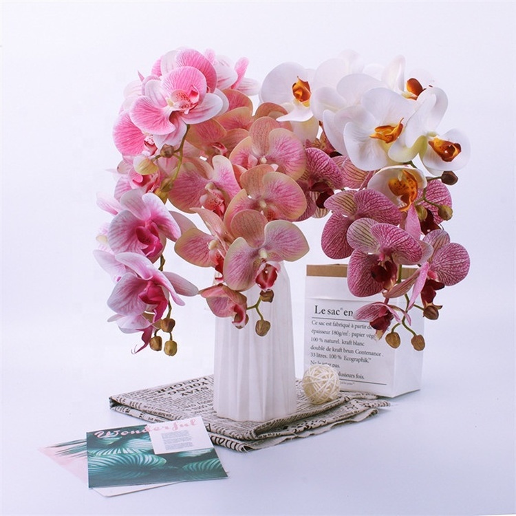 N-0009 Hot Sale Wedding Centerpieces Artificial White Latex 9 heads Orchid Flowers Real Touch