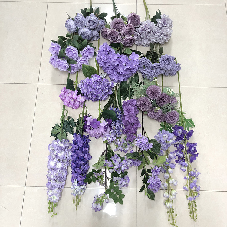 P-017 Purple Series Wholesale Bouquet Orchid Flower Silk Hydrangea Rose Peony Wedding Decoration Supplies Artificial Flower