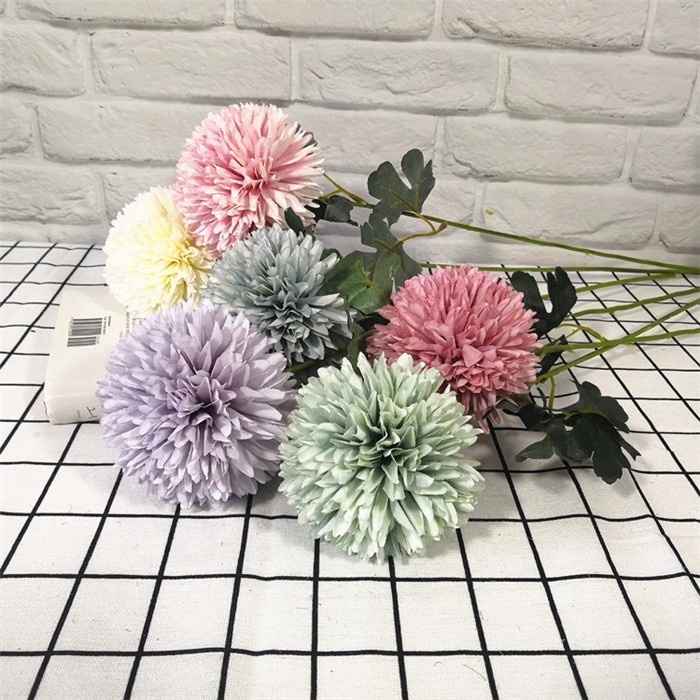 F-1054 Wedding Decoration Wholesale Mini Red Daisy Chrysanthemum White Ball Artificial Silk Flower Dandelion Flower