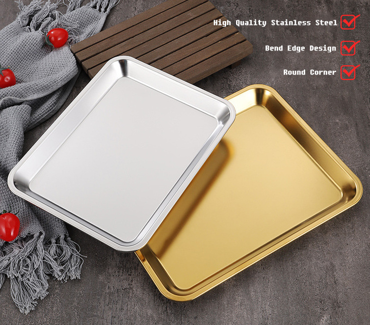 Silver Gold Stainless Steel Flat Baking Sheet Pan Commercial Baking Tray