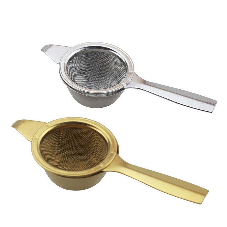 Stainless Steel Mesh Tea Strainer Long Handle Tea Infuser Filter with Bottom Tray